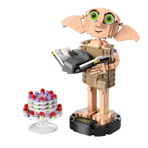 A Brick Apart LEGO Harry Potter Dobby the House-Elf buildable figure with posable limbs, diary, and pudding cake.