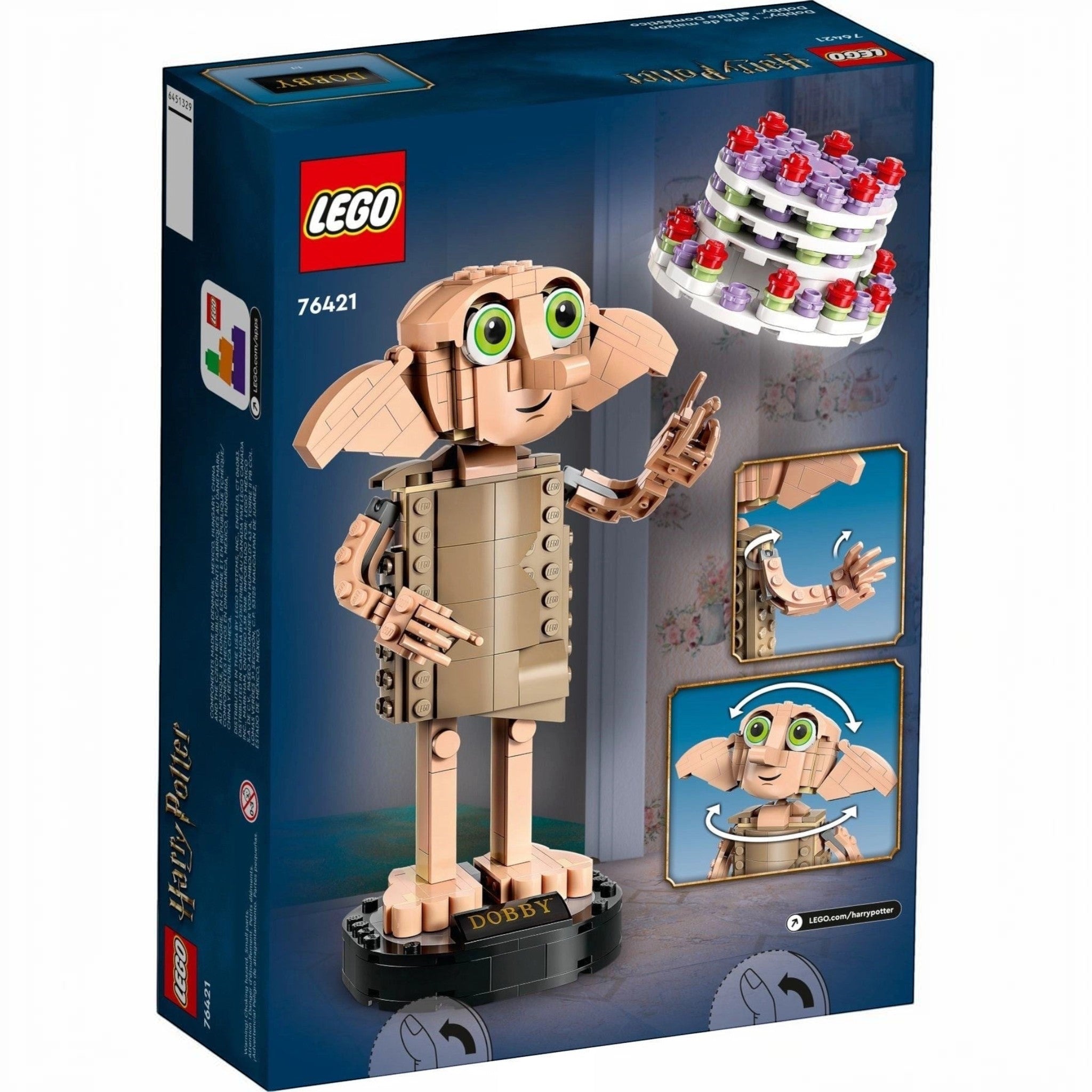 A Brick Apart LEGO Harry Potter Dobby the House-Elf buildable figure with posable limbs and display stand on box art