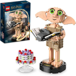 A Brick Apart LEGO Harry Potter Dobby the House-Elf figure with posable limbs, diary accessory, and pudding cake.