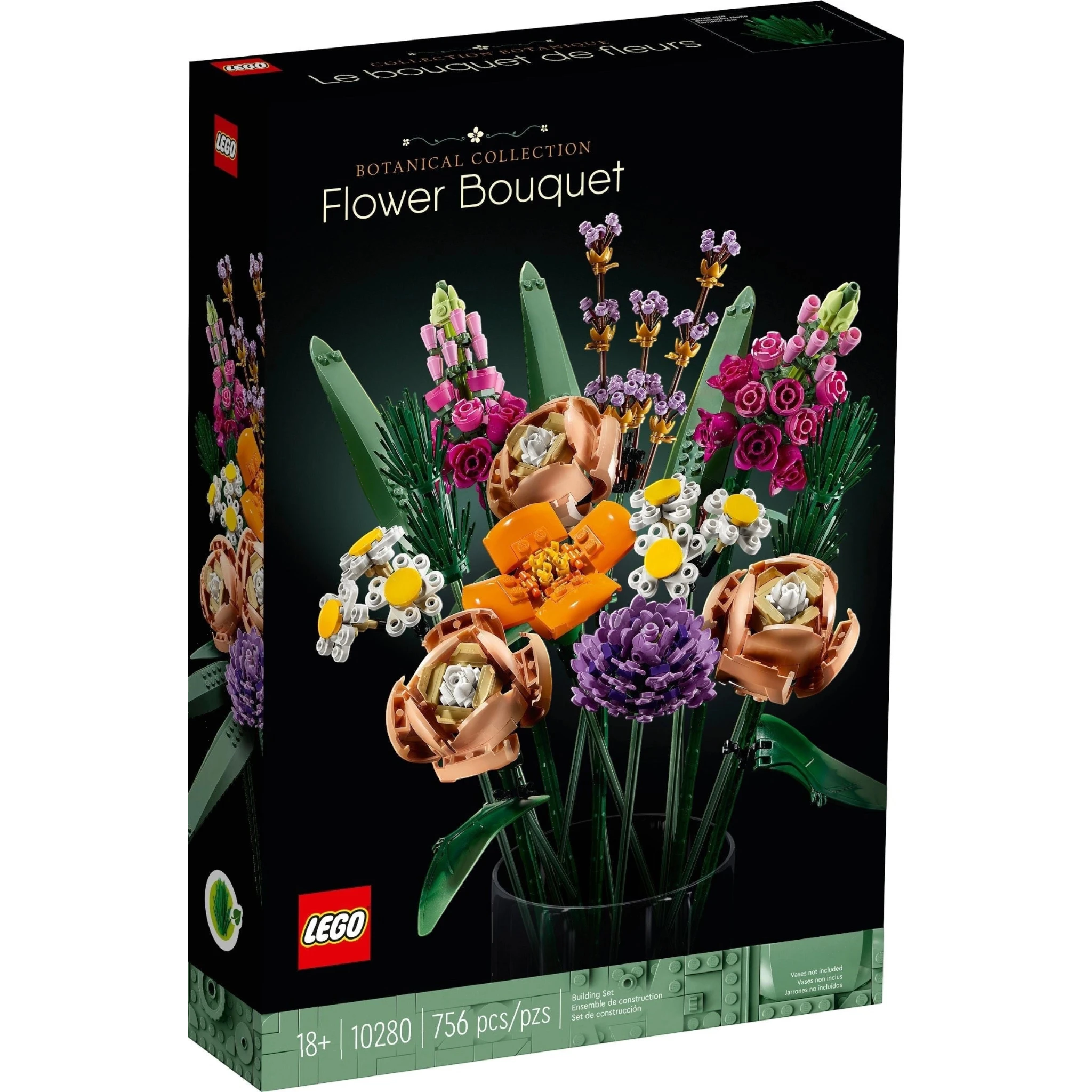 [box-front] A Brick Apart LEGO Icons Flower Bouquet set box featuring a colorful, buildable floral arrangement for adults.