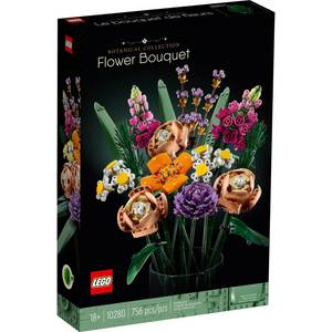 [box-front] A Brick Apart LEGO Icons Flower Bouquet set box featuring a colorful, buildable floral arrangement for adults.