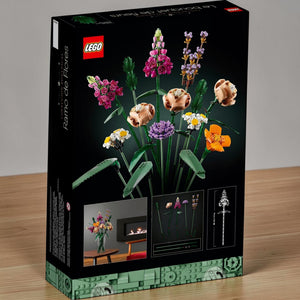 A Brick Apart LEGO Icons Flower Bouquet building set box showing a colorful floral arrangement with adjustable stems.