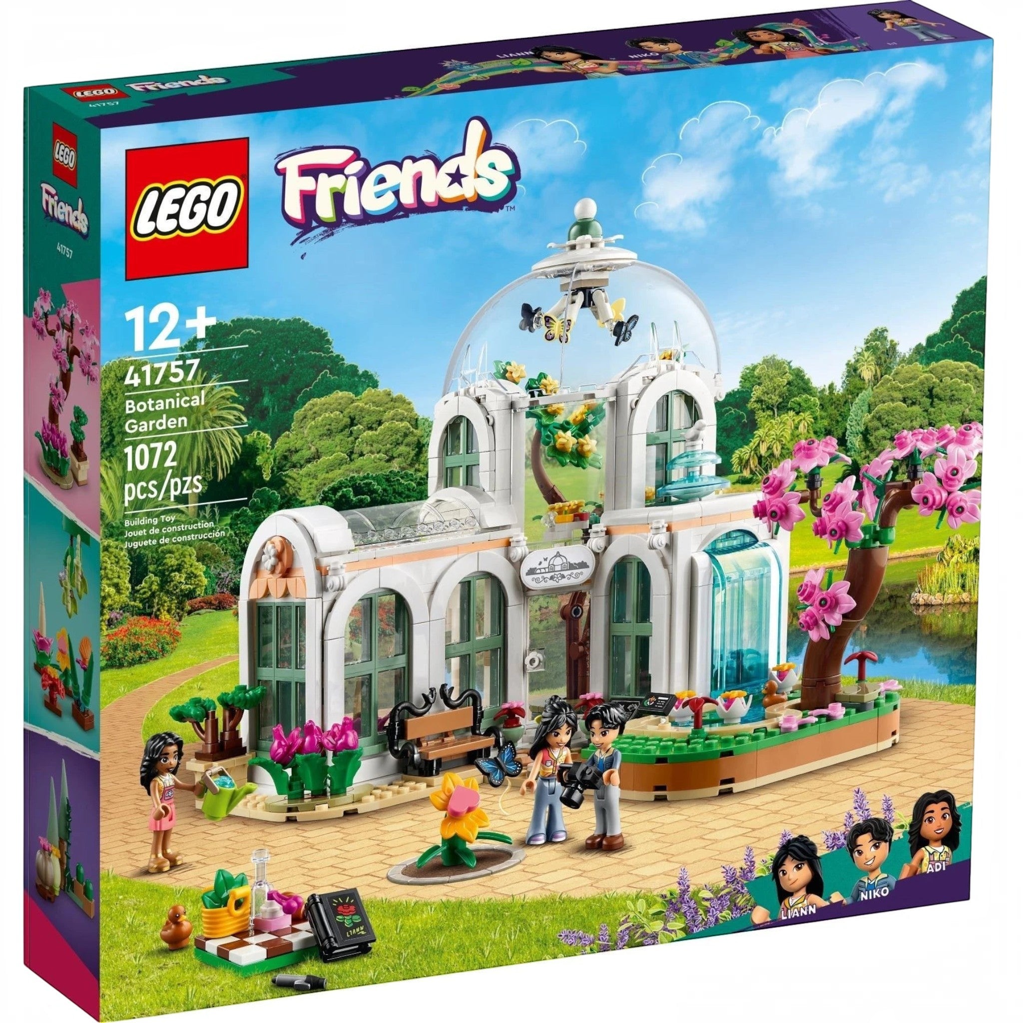 A Brick Apart LEGO Friends Botanical Garden set featuring a glass dome, exotic plants, and three mini-doll figures.
