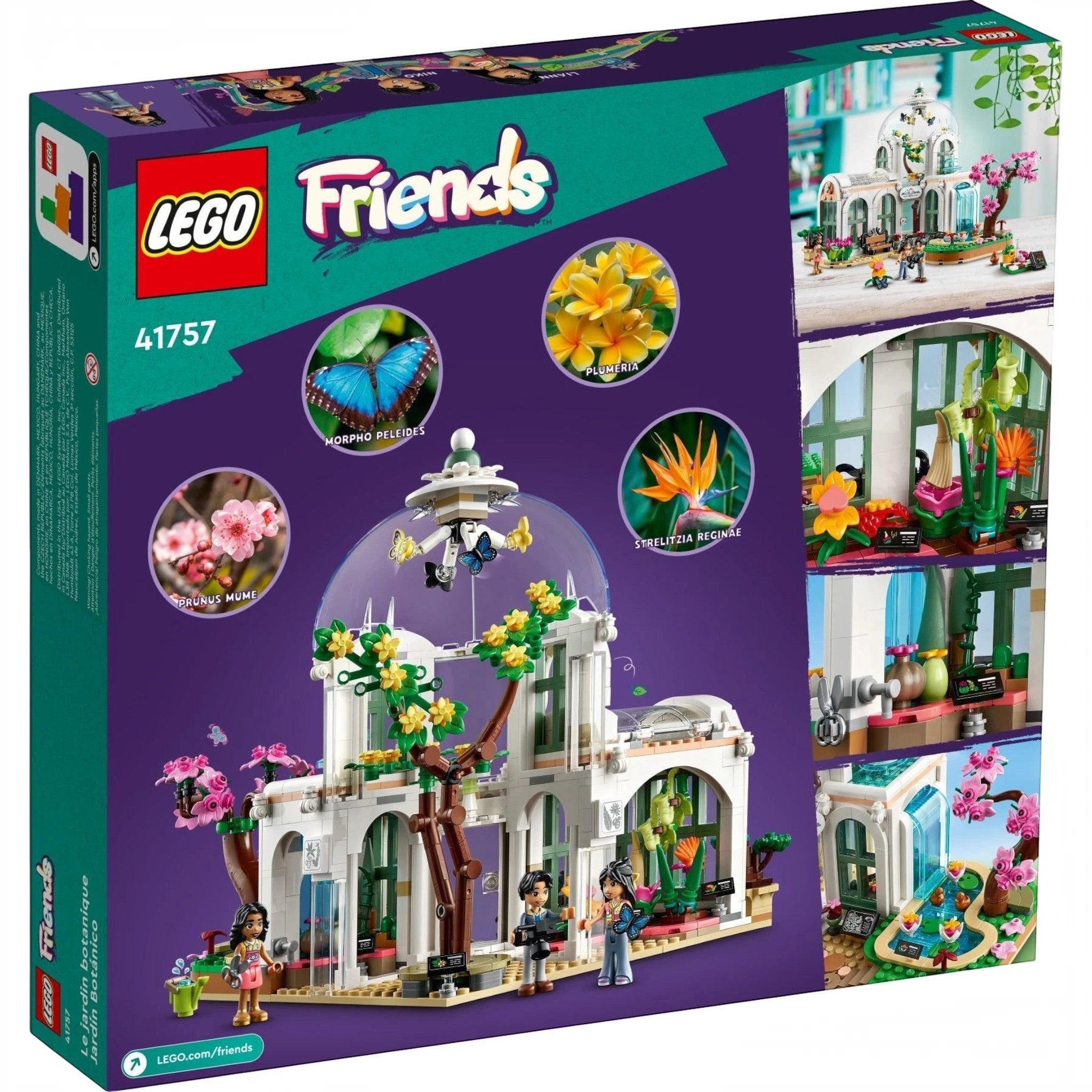 A Brick Apart LEGO Friends Botanical Garden set box showing the build, exotic plants, and three character figures.