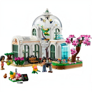 A Brick Apart LEGO Friends Botanical Garden set featuring a glass dome, exotic plants, and three mini-doll figures.