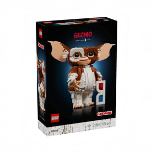 A Brick Apart LEGO Ideas Gremlins Gizmo building set box featuring the posable Mogwai figure with 3D glasses.