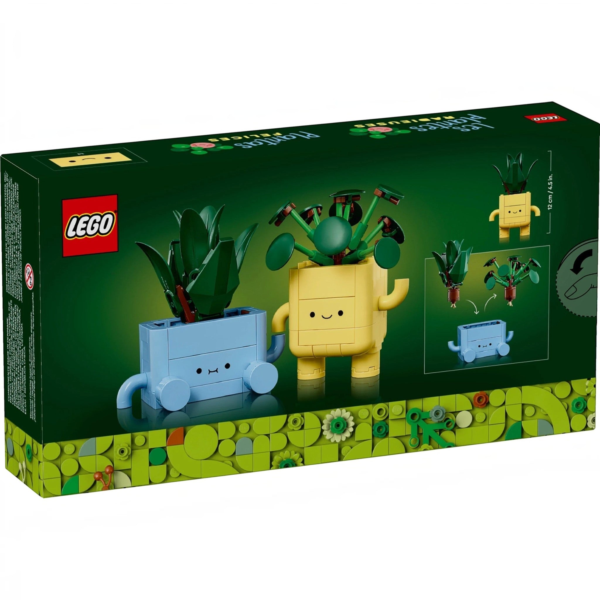 A Brick Apart LEGO Botanicals Happy Plants set box showing a buildable dracaena and pilea in cute yellow and blue pots.