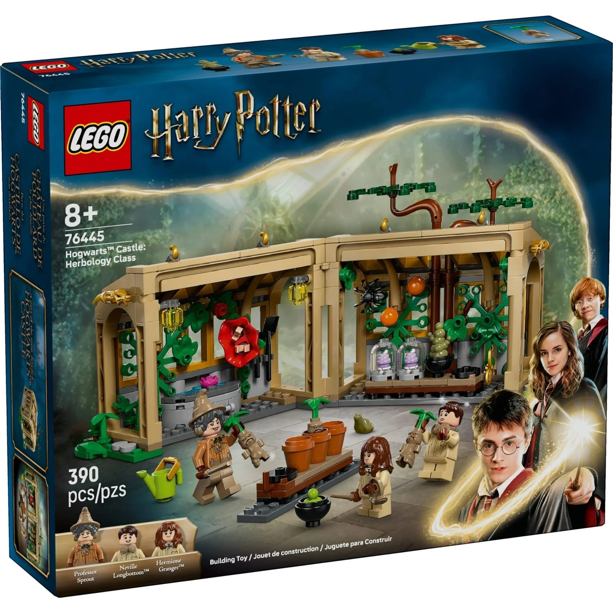 A Brick Apart LEGO Harry Potter Herbology Class set box featuring a buildable greenhouse, minifigures, and Mandrake plants.