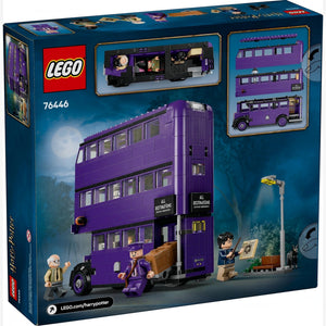 A Brick Apart LEGO Harry Potter Knight Bus set box showing the purple triple-decker bus, minifigures, and accessories.