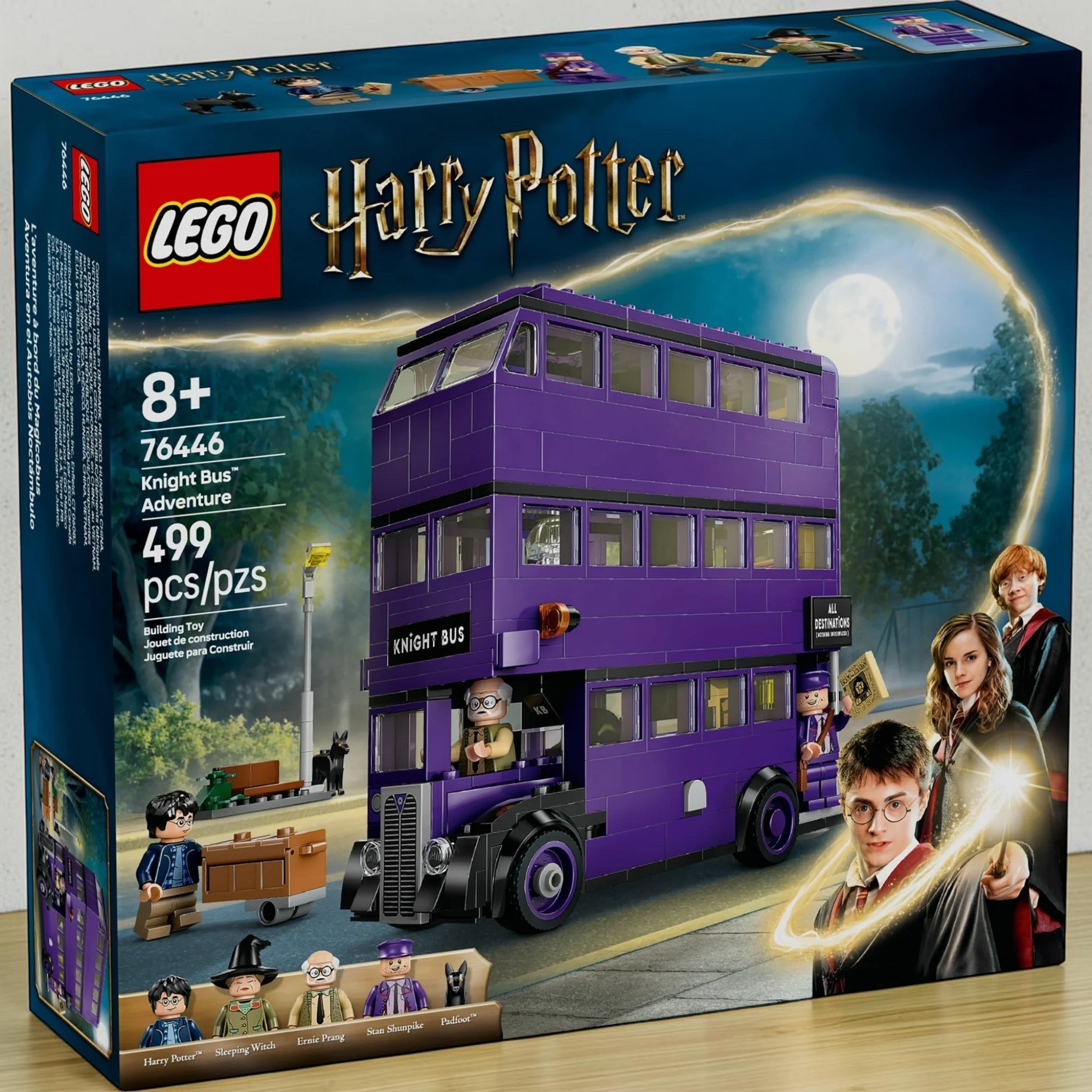 A Brick Apart LEGO Harry Potter Knight Bus Adventure set box featuring the purple triple-decker bus and minifigures.