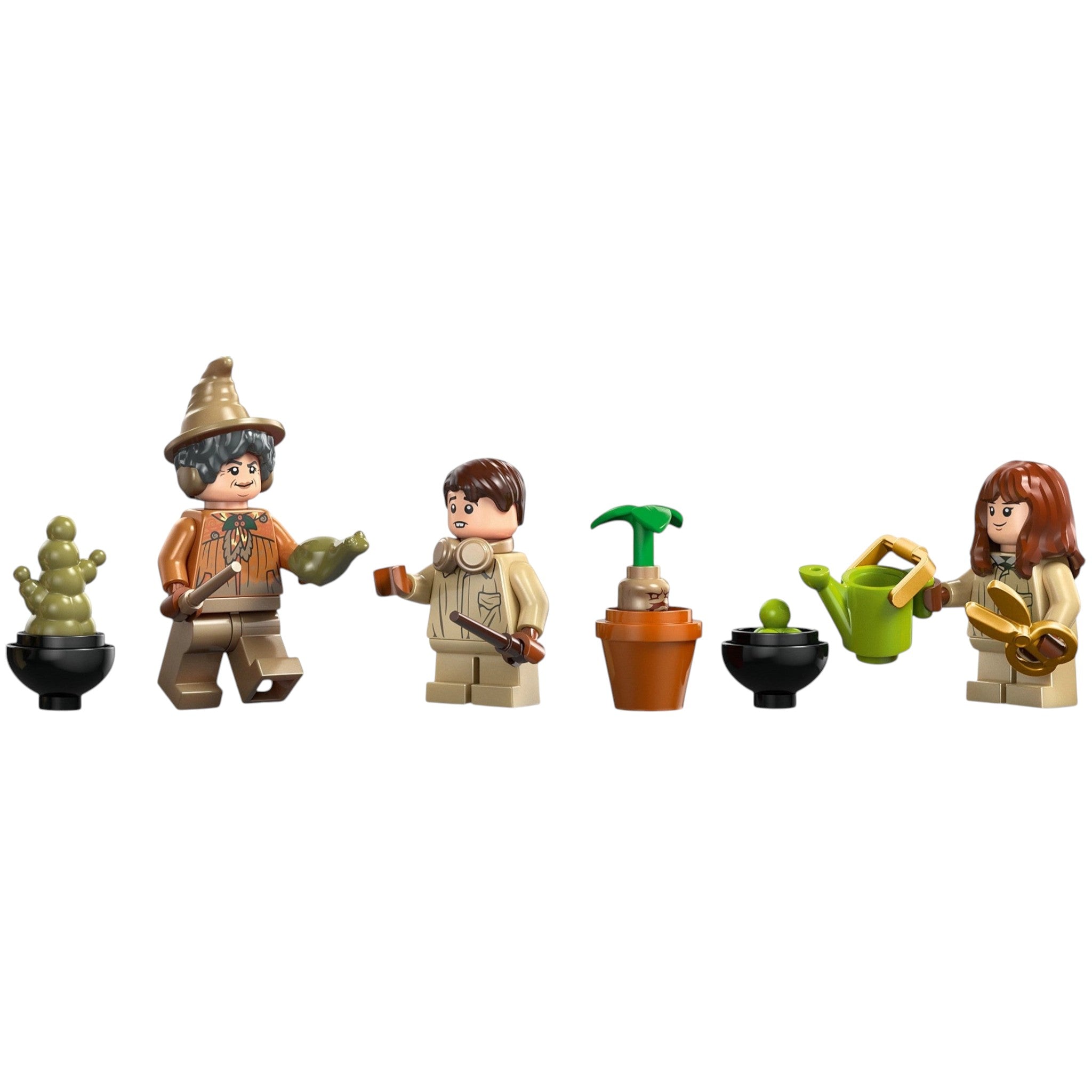 A Brick Apart LEGO Harry Potter Herbology Class minifigures including Professor Sprout, Neville, and Hermione.
