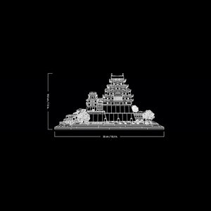 A Brick Apart LEGO Architecture Himeji Castle set outline diagram showing dimensions of 19.5cm height and 32cm width.