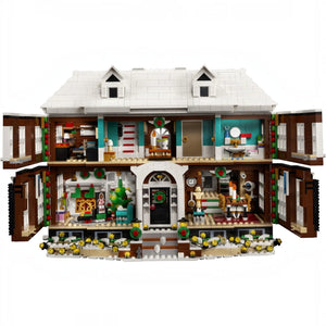 A Brick Apart LEGO Ideas Home Alone McCallisters house set with open walls showing detailed interior rooms and decor