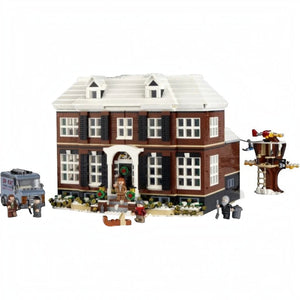 A Brick Apart LEGO Ideas Home Alone set featuring the McCallisters house, minifigures, and a van on a white background.