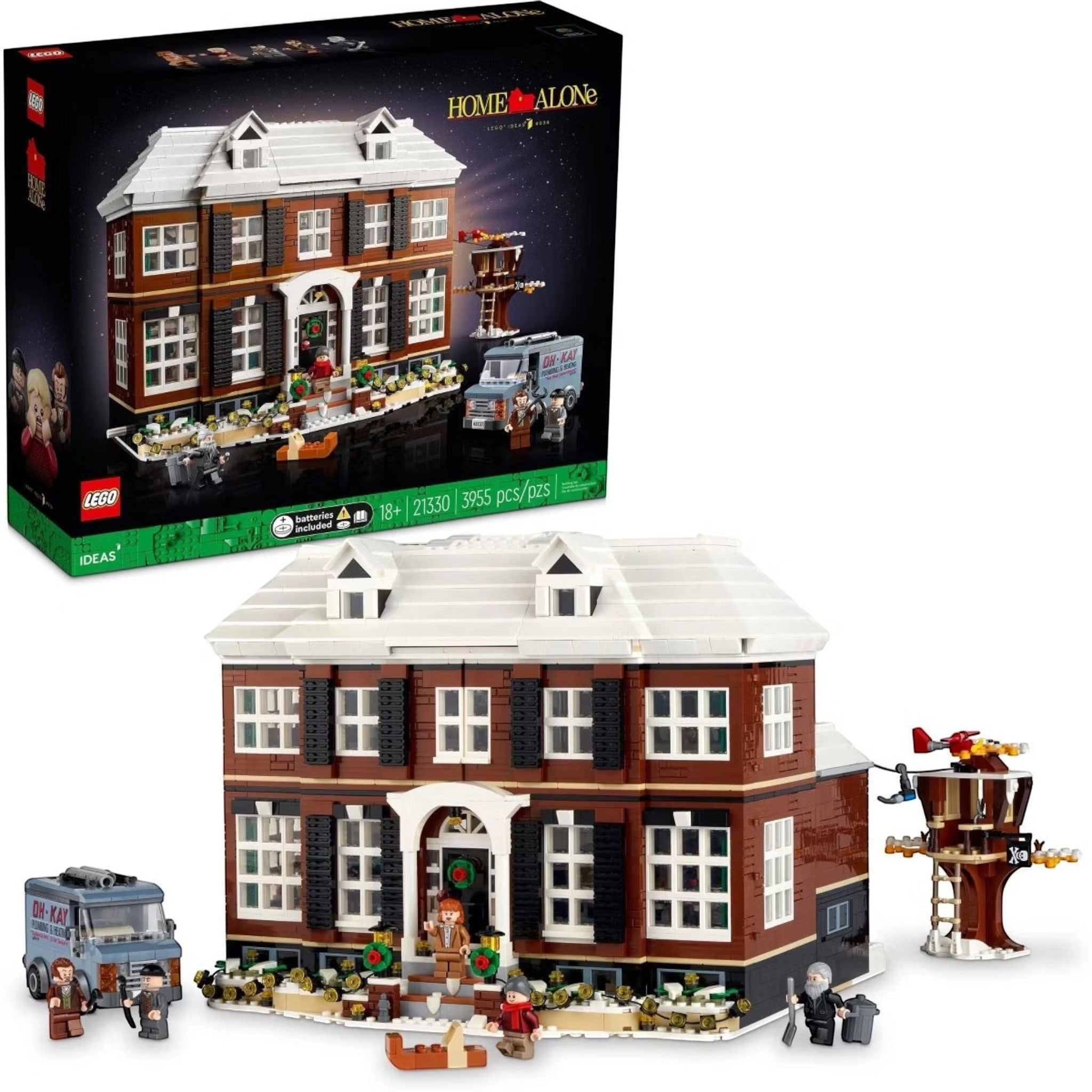 A Brick Apart LEGO Ideas Home Alone set featuring the McCallisters house, minifigures, and the Wet Bandits van.