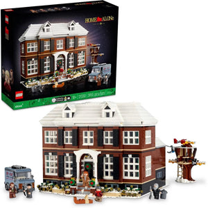 A Brick Apart LEGO Ideas Home Alone set featuring the McCallisters house, minifigures, and the Wet Bandits van.