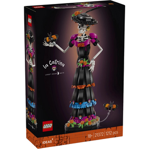 [box-front] A Brick Apart LEGO Ideas La Catrina set box featuring a detailed skeletal figurine with elegant black and purple dress.