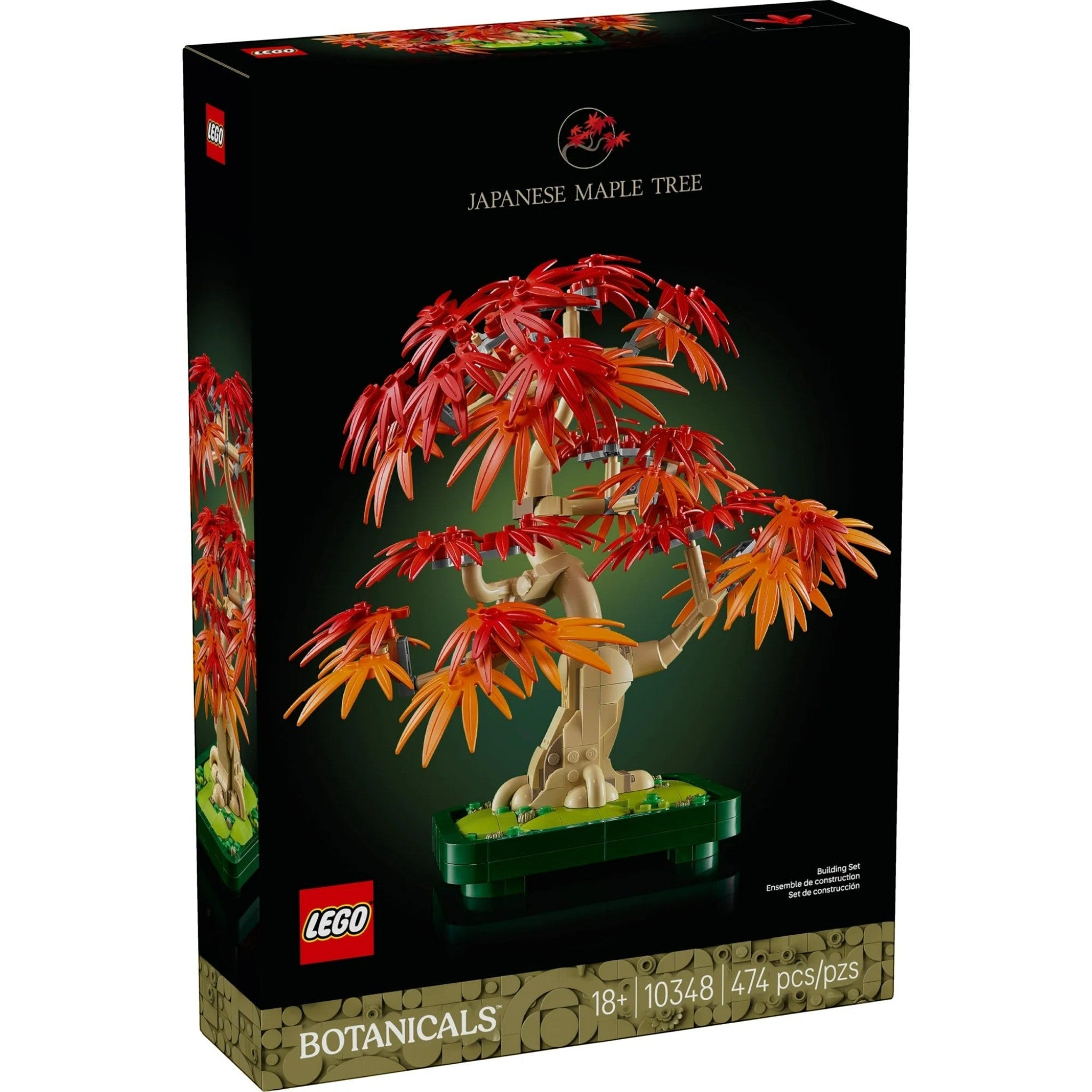 A Brick Apart LEGO Botanicals Japanese Maple Tree building set box featuring a red and orange bonsai tree model