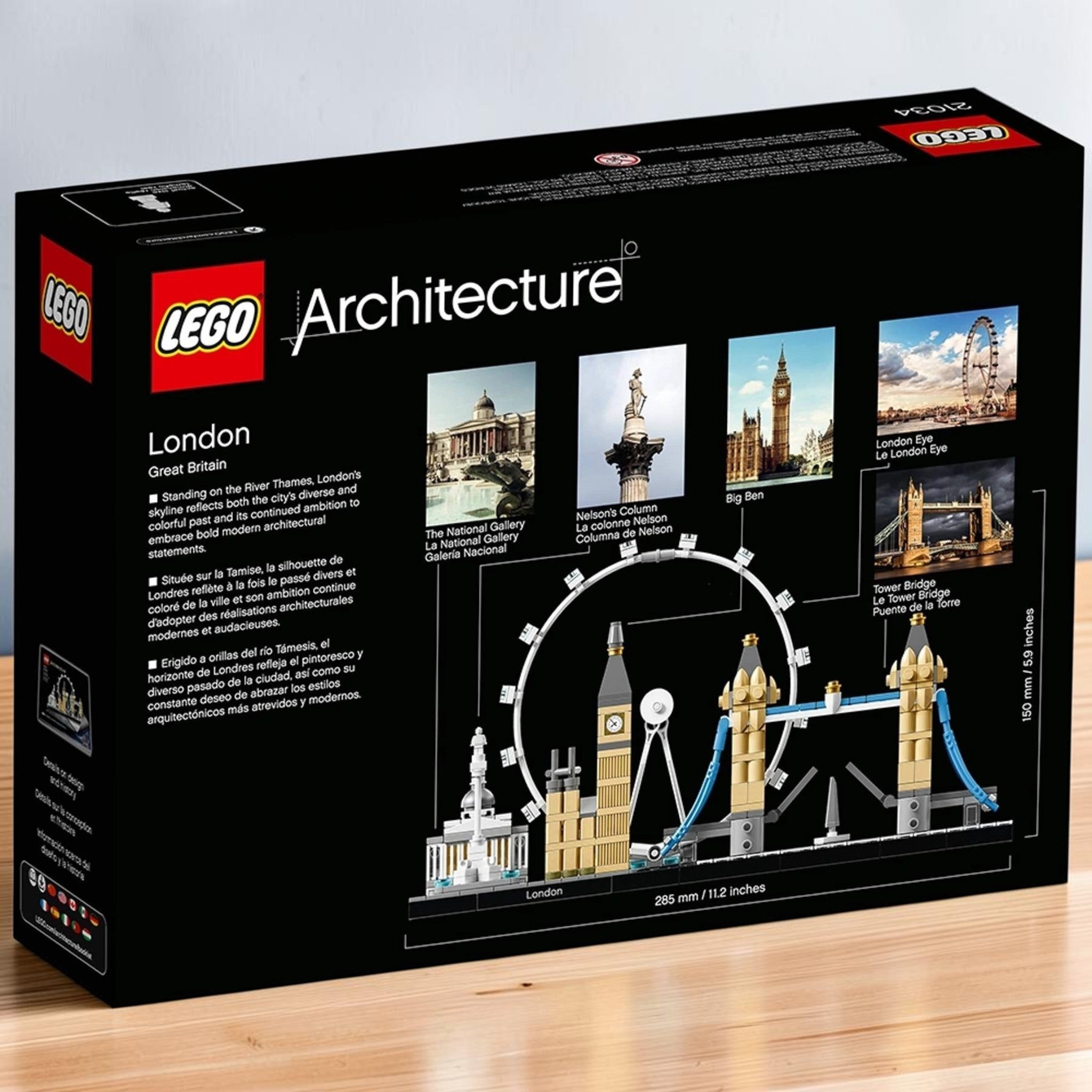 A Brick Apart LEGO Architecture London skyline set box showing iconic landmarks like Big Ben and Tower Bridge.