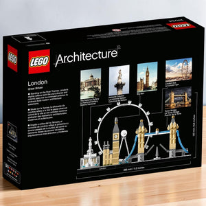 A Brick Apart LEGO Architecture London skyline set box showing iconic landmarks like Big Ben and Tower Bridge.