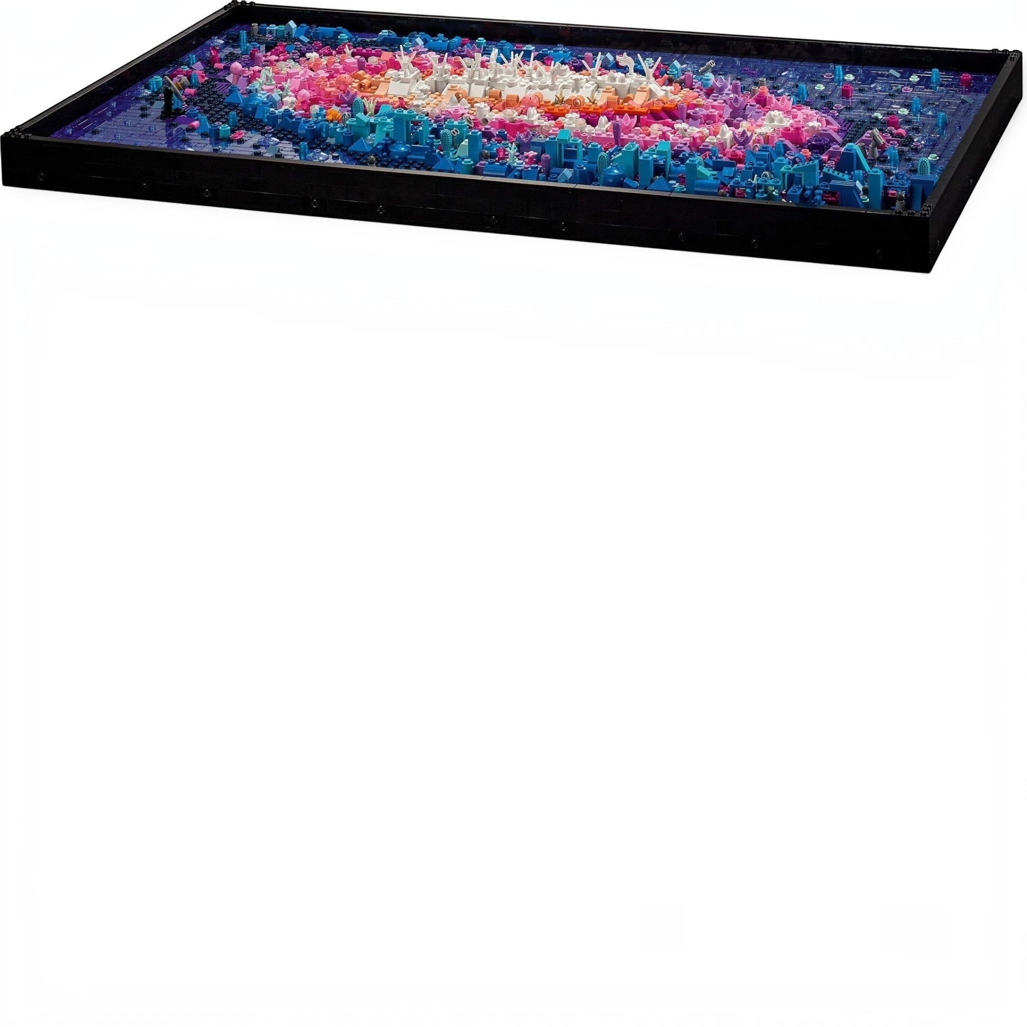 A Brick Apart LEGO Art The Milky Way Galaxy 3D wall art set featuring layered colorful bricks in a black frame.