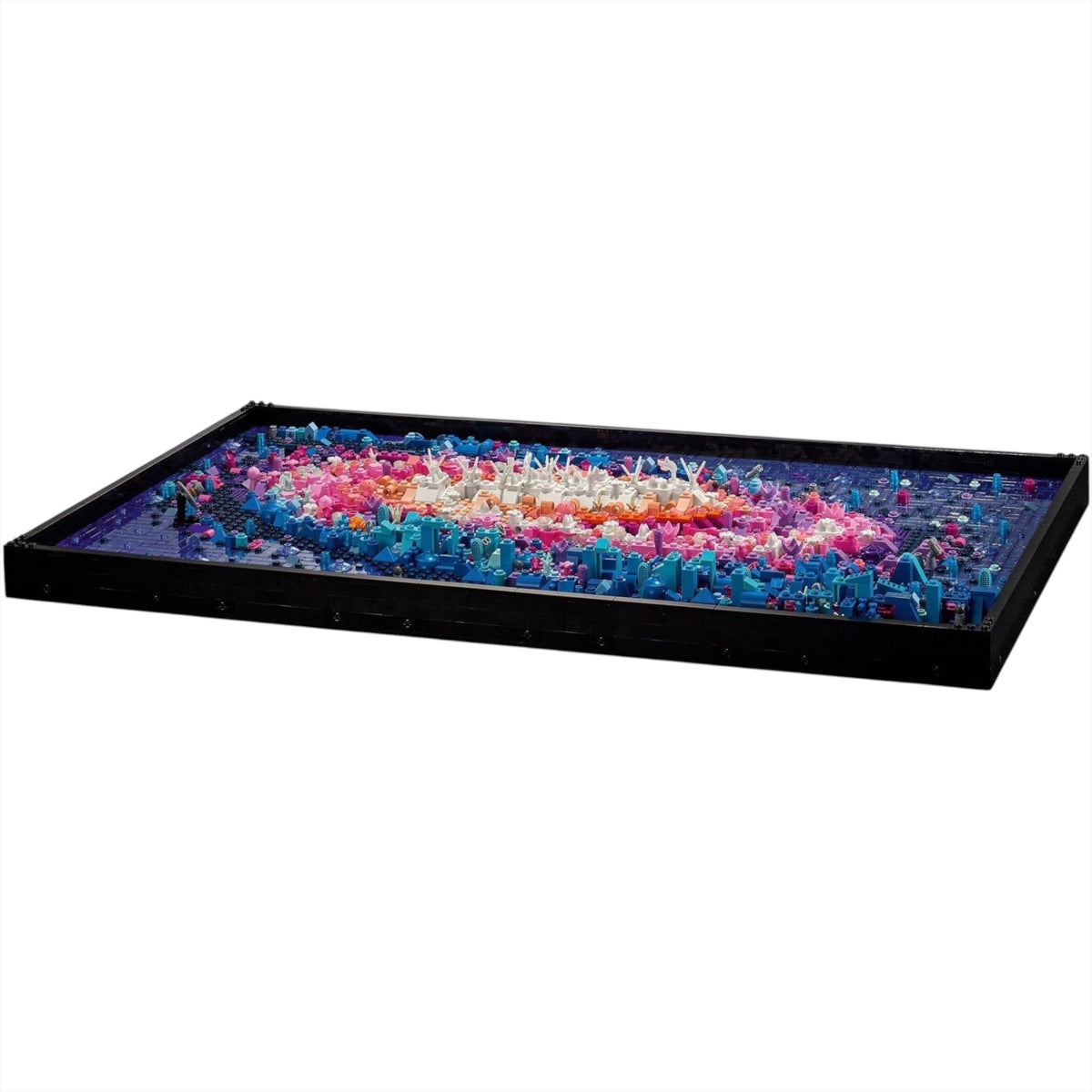 [built-angle] A Brick Apart LEGO Art The Milky Way Galaxy 3D wall art set featuring layered colorful bricks in a black frame.
