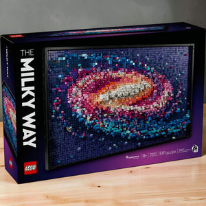 A Brick Apart LEGO Art The Milky Way Galaxy 3D wall art set box featuring a vibrant, layered space-themed brick design.