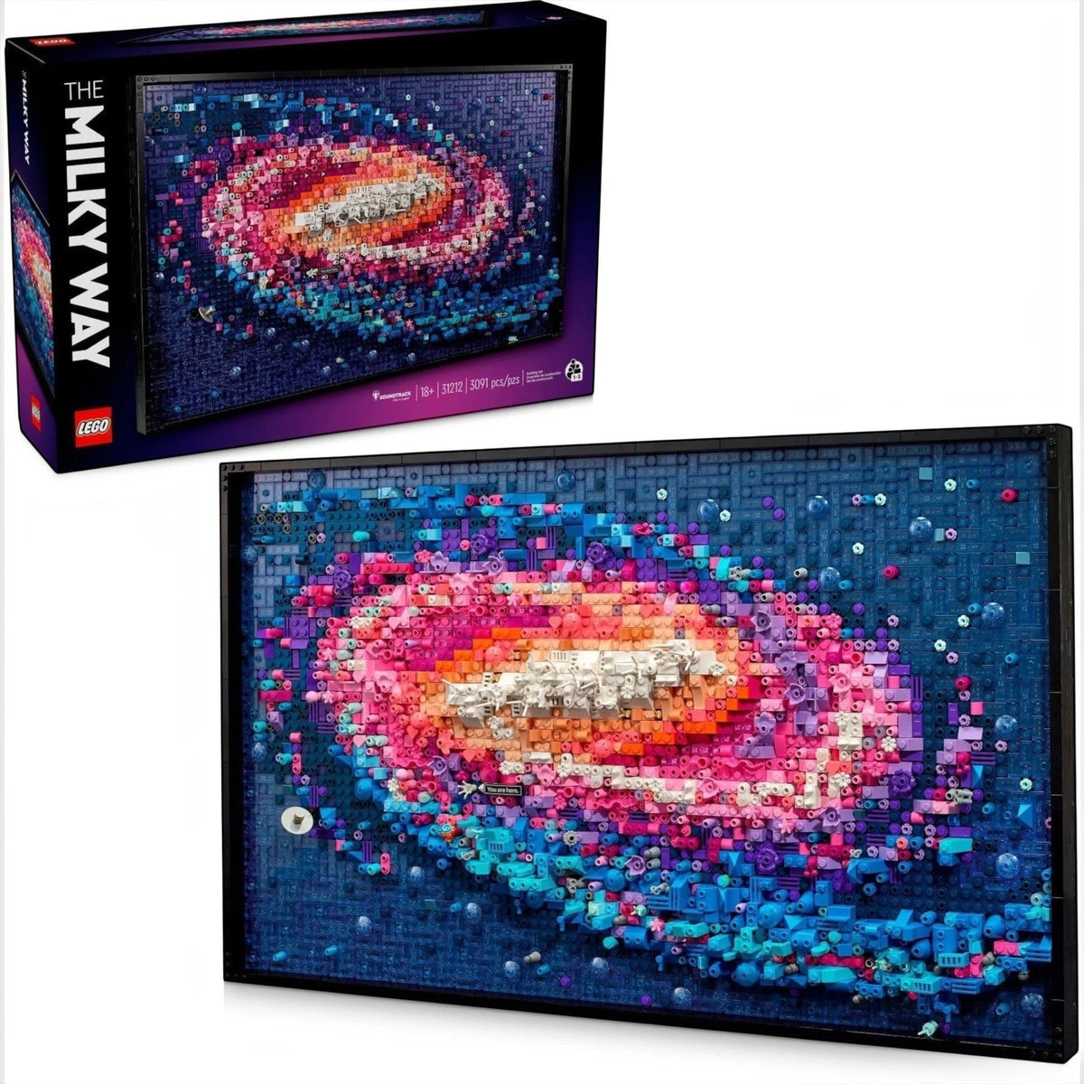 [box-set] A Brick Apart LEGO Art The Milky Way Galaxy 3D wall art set featuring a vibrant, layered spiral galaxy design.