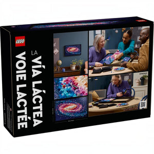 A Brick Apart LEGO Art The Milky Way Galaxy set box showing the 3D space-themed wall art and people building together.
