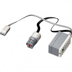 A Brick Apart LEGO Powered Up motor and battery box component for the Ideas Grand Piano set on a white background.