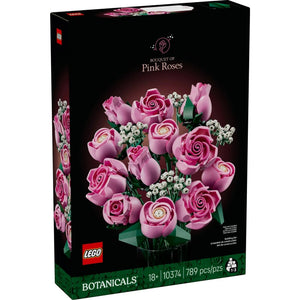 A Brick Apart LEGO Botanicals Bouquet of Pink Roses building set box featuring 12 pink roses and baby's-breath sprigs.