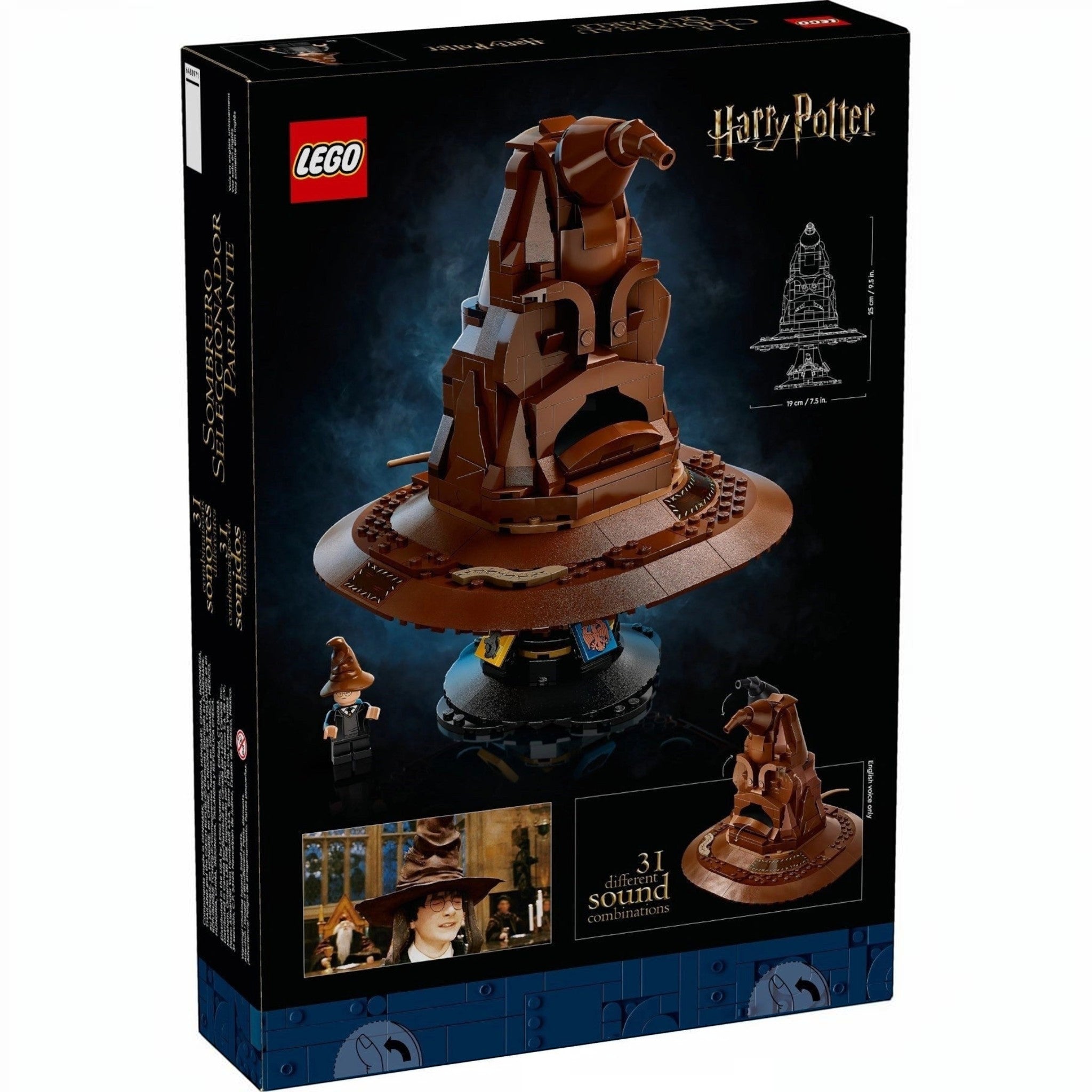A Brick Apart LEGO Harry Potter Talking Sorting Hat set box showing the buildable brown hat and display stand.