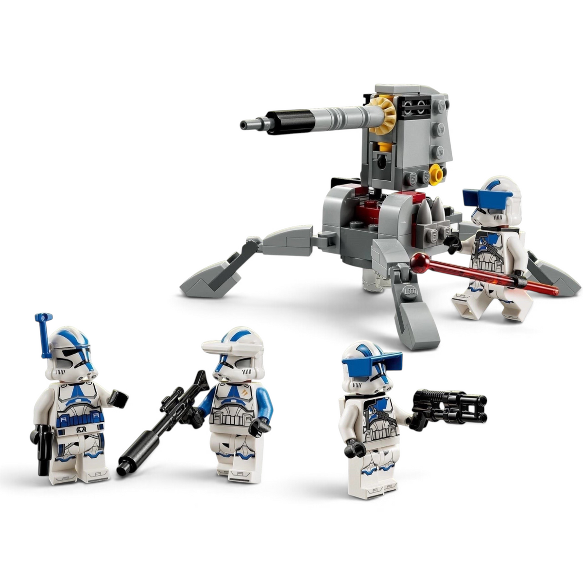 [built-white] A Brick Apart LEGO Star Wars 501st Clone Troopers Battle Pack with four minifigures and a buildable AV-7 cannon.