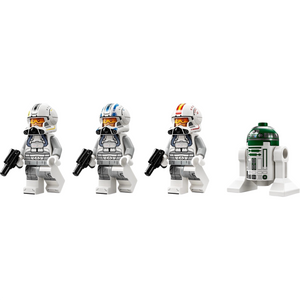 [minifig] A Brick Apart LEGO Star Wars minifigures including three clone pilots and an R4-P44 droid on a white background