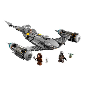 A Brick Apart LEGO Star Wars N-1 Starfighter set with Mandalorian, Peli Motto, Grogu, and BD Droid minifigures.