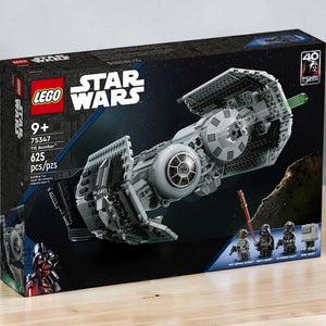 [lifestyle-shelf-box] A Brick Apart LEGO Star Wars TIE Bomber set box featuring the starfighter, minifigures, and 40th anniversary logo.