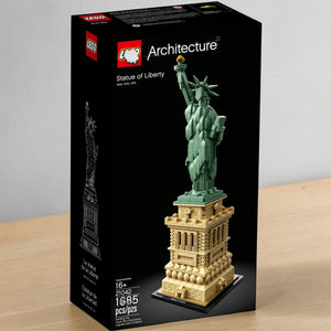 A Brick Apart LEGO Architecture Statue of Liberty set box featuring the detailed green and tan monument model.