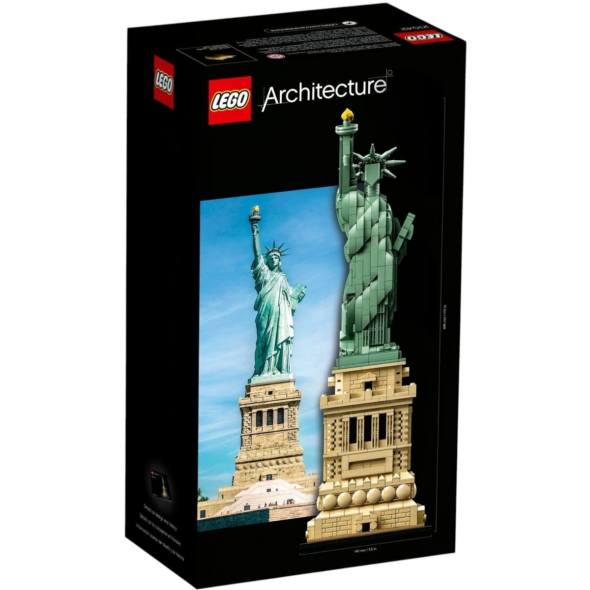 [box-back] A Brick Apart LEGO Architecture Statue of Liberty set box featuring a detailed model of the iconic monument.