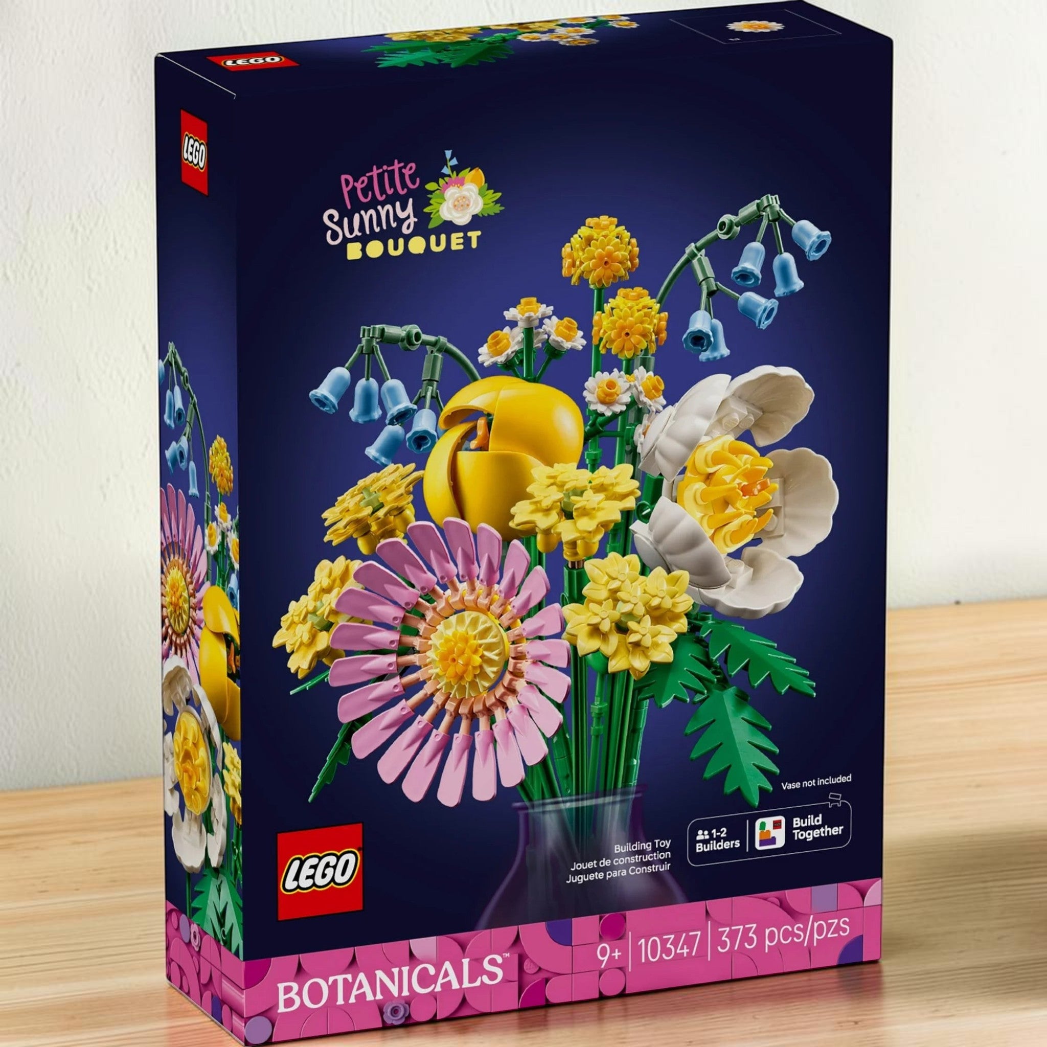A Brick Apart LEGO Botanicals Petite Sunny Bouquet building set box featuring a colorful pastel floral arrangement.