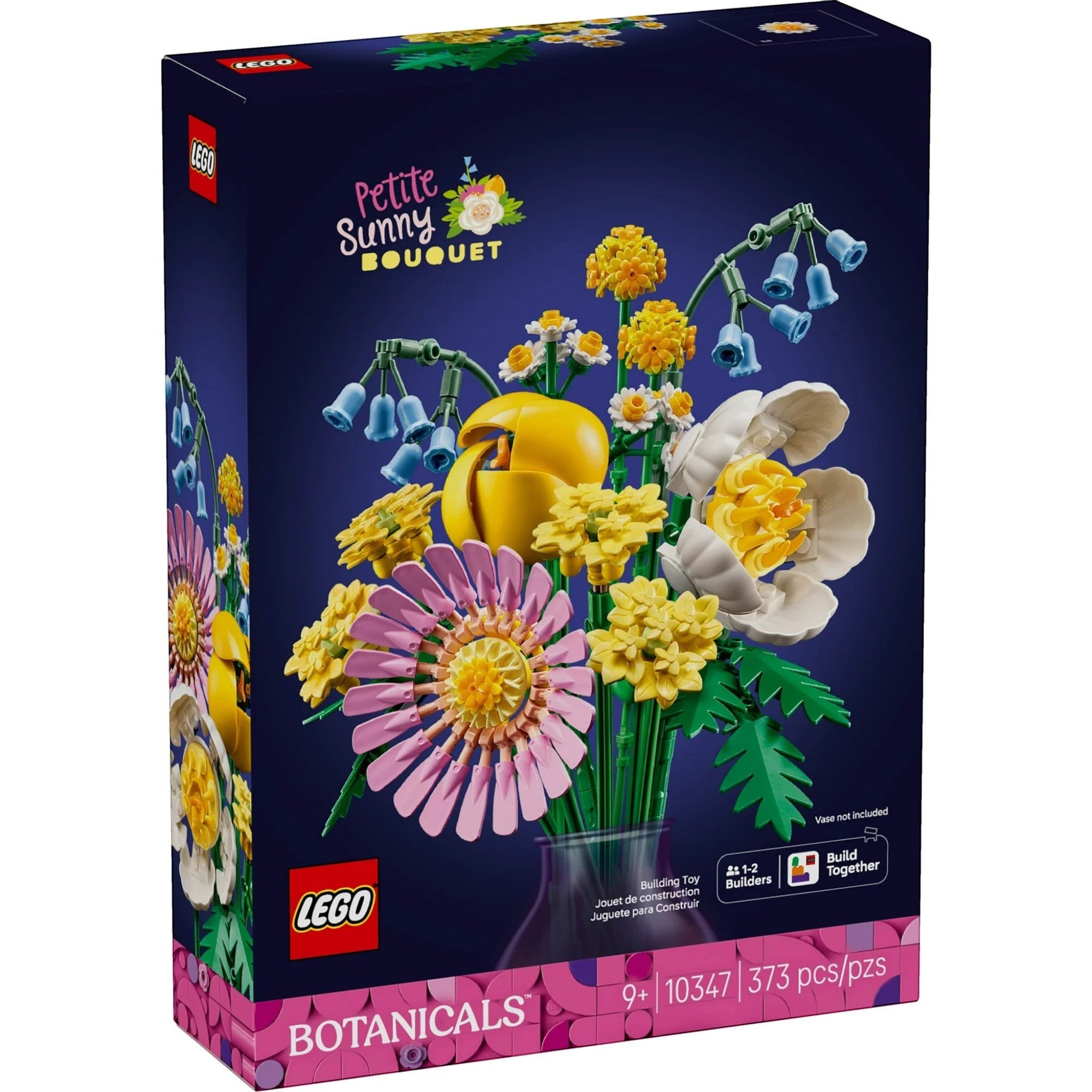 A Brick Apart LEGO Botanicals Petite Sunny Bouquet building set box featuring a colorful pastel spring flower display.
