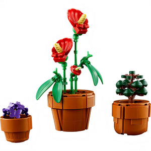 A Brick Apart LEGO Icons Tiny Plants set featuring three buildable botanical models in terracotta-colored pots.