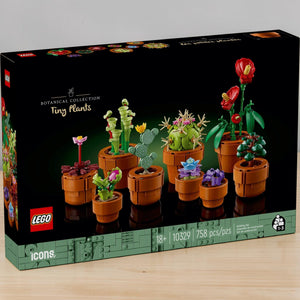 A Brick Apart LEGO Icons Tiny Plants set box featuring nine buildable botanical models in terracotta-colored pots.