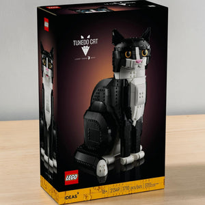 A Brick Apart LEGO Ideas Tuxedo Cat building set box featuring a black and white brick-built cat model.