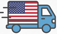 Blue delivery truck icon with a lightning bolt on a white background