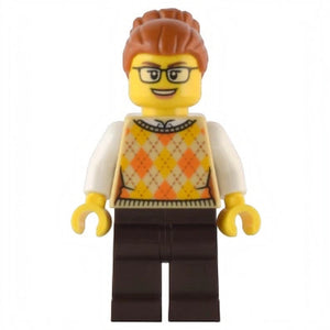 LEGO minifigure wearing a sweater with a white background