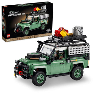 LEGO Land Rover Defender model with packaging in the background
