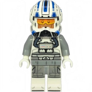 Toy figure with a space helmet and gray suit on a white background